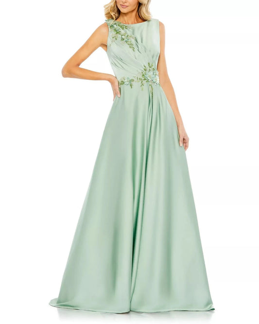 Elegant Flowy A-Line Boat Neck Sleeveless 3D Floral Appliqué Maxi Mother of the Bride Dress by LANQI DRESS