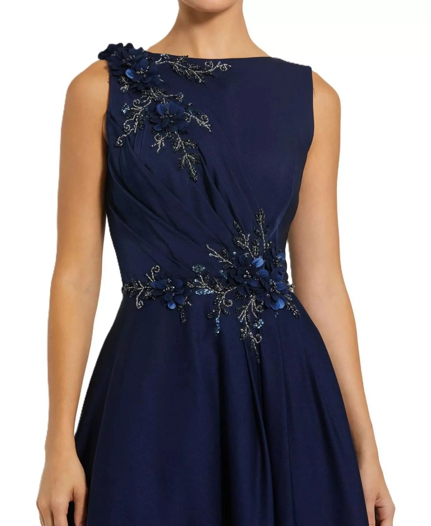 Elegant Flowy A-Line Boat Neck Sleeveless 3D Floral Appliqué Maxi Mother of the Bride Dress by LANQI DRESS