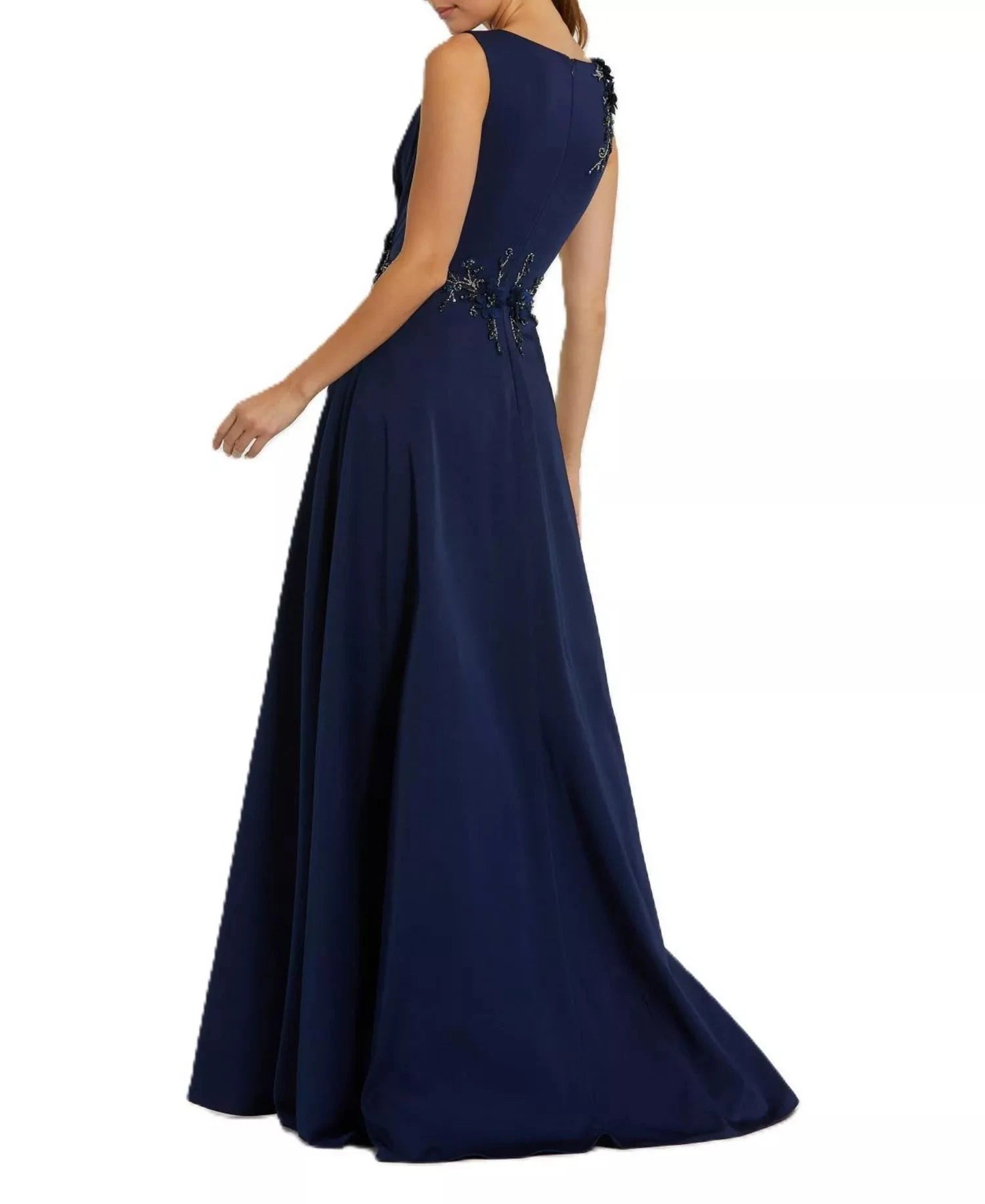 Elegant Flowy A-Line Boat Neck Sleeveless 3D Floral Appliqué Maxi Mother of the Bride Dress by LANQI DRESS