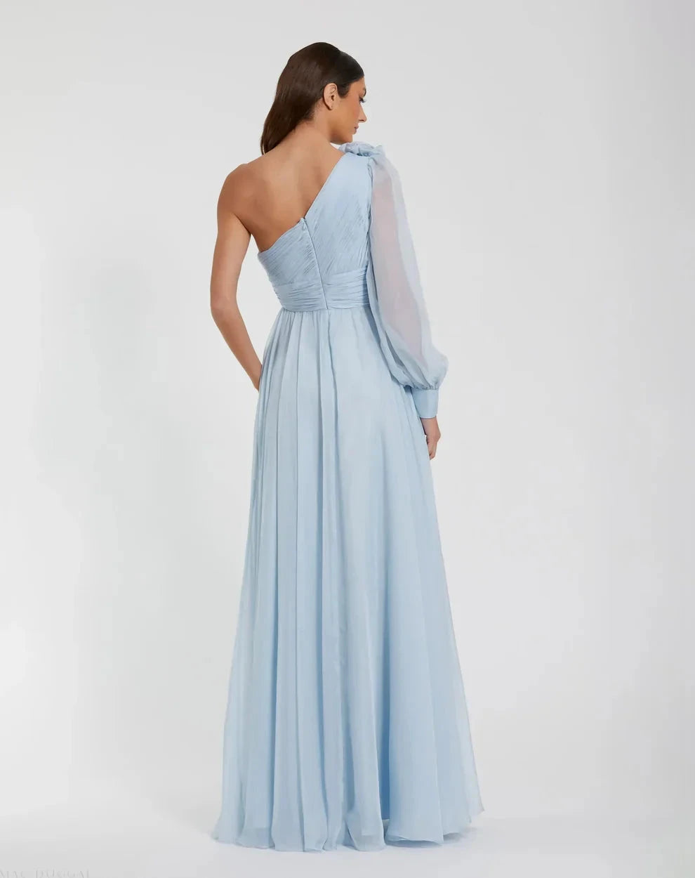Elegant Flowy A-Line One-Shoulder Puff Sleeve Open Back Slit Maxi Evening Dress by LANQI DRESS