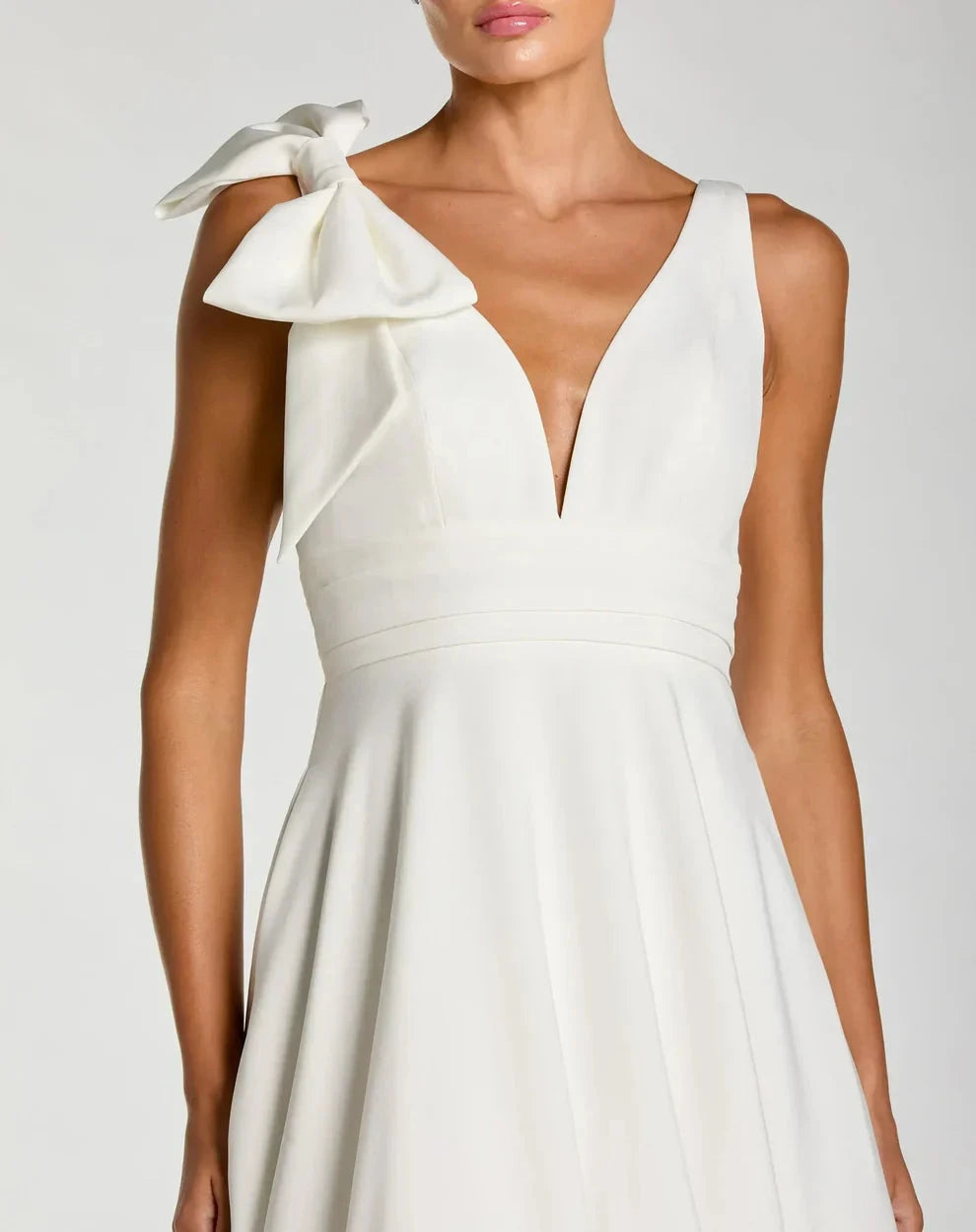 Elegant Voluminous V-Neck Bow Strap Open Back Pocketed Maxi Formal Evening Dress by LANQI DRESS