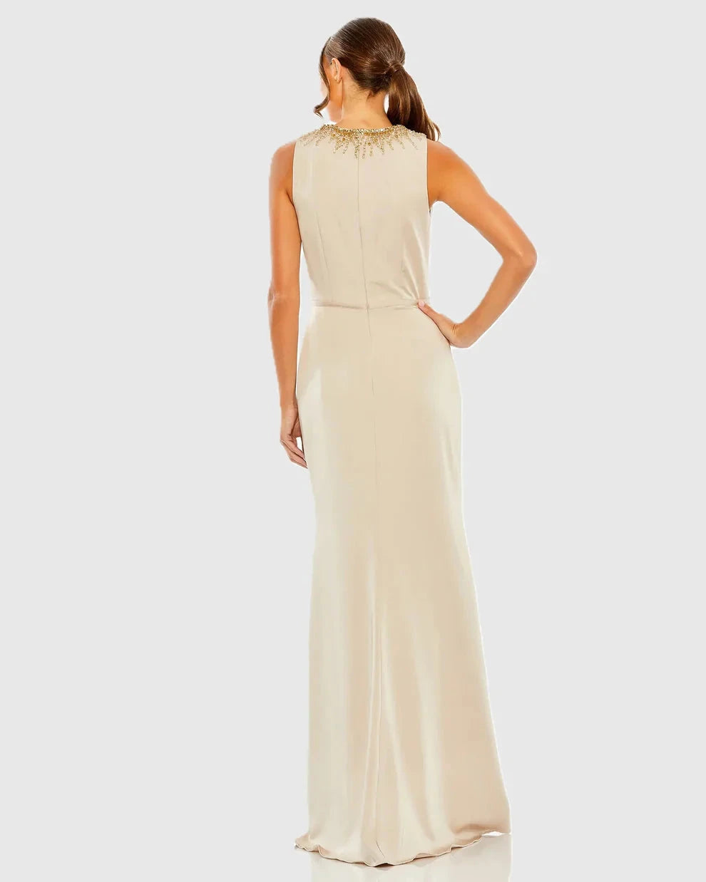 Elegant Form-Fitting Mermaid High Neck Sleeveless Beaded Back Maxi Formal Evening Dress by LANQI DRESS