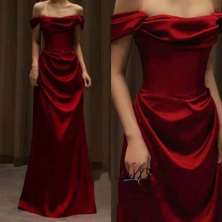 Elegant Mermaid Off The Shoulder Burgundy Satin Prom Dresses Formal Summer Wedding Guest Dresses Wedding Guest Outfits simple gentle atmospheric and unique desi Bring summer colors to enhance whiteness by YiHuiw