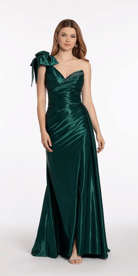 Elegant Mermaid One-Shoulder Bow-Embellished Beaded Lace-Up Back Evening Dresses