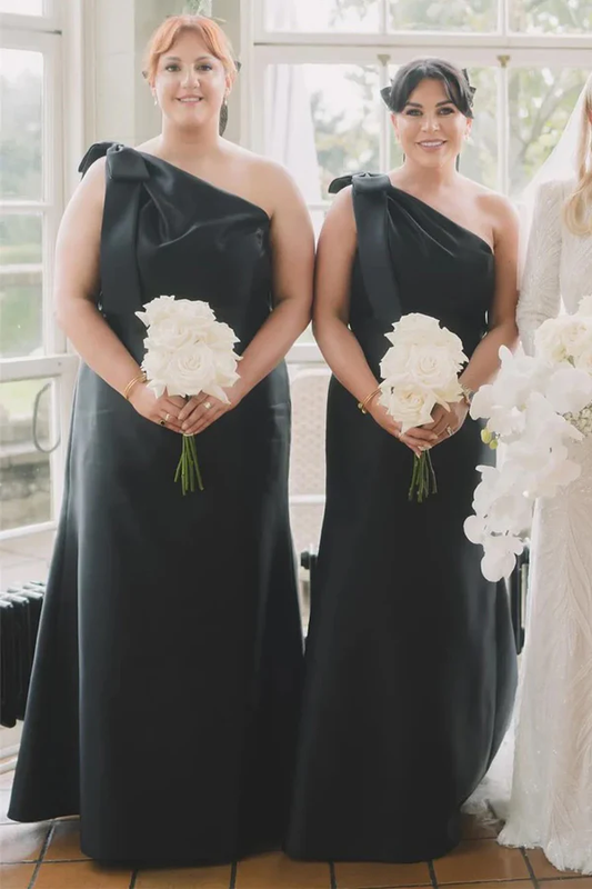 Elegant Mermaid One-Shoulder Bow Detail Satin Bridesmaid Dress