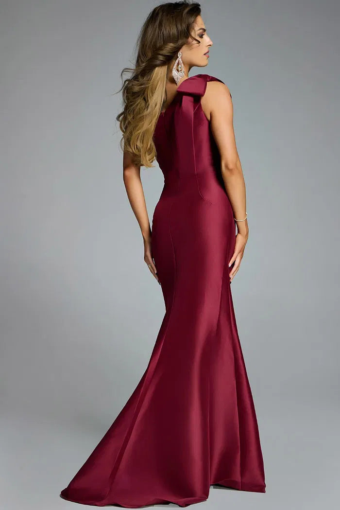Elegante vestido de noche de sirena, de un solo hombro, sin mangas, hasta el suelo y con detalle de lazo, para eventos formales y ocasiones especiales