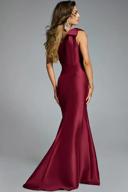 Elegante vestido de noche de sirena, de un solo hombro, sin mangas, hasta el suelo y con detalle de lazo, para eventos formales y ocasiones especiales
