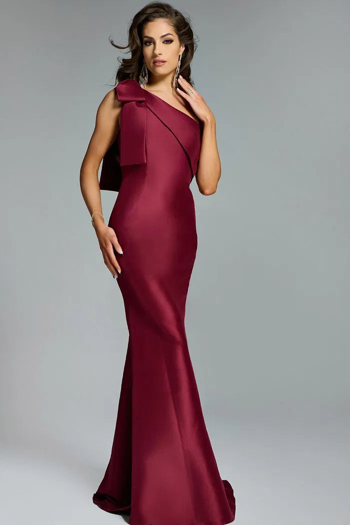 Elegante vestido de noche de sirena, de un solo hombro, sin mangas, hasta el suelo y con detalle de lazo, para eventos formales y ocasiones especiales