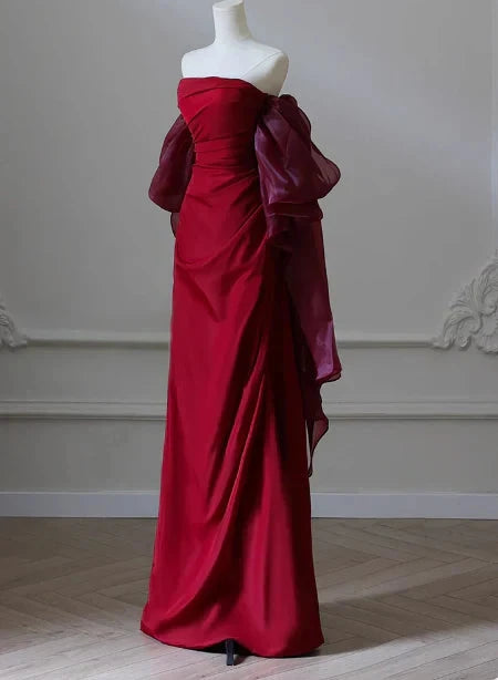Elegant Mermaid Strapless Burgundy Satin Prom Dresses Formal Summer Wedding Guest Dresses Wedding Guest Outfits simple gentle atmospheric and unique desi Bring summer colors to enhance whiteness by YiHuiw