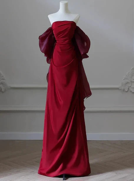 Elegant Mermaid Strapless Burgundy Satin Prom Dresses Formal Summer Wedding Guest Dresses Wedding Guest Outfits simple gentle atmospheric and unique desi Bring summer colors to enhance whiteness by YiHuiw
