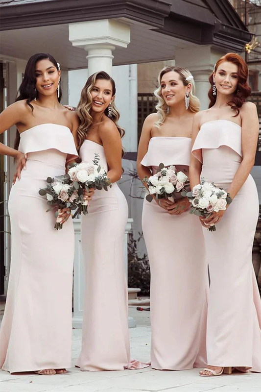 Elegant Mermaid Strapless Overlay Crepe Bridesmaid Dress