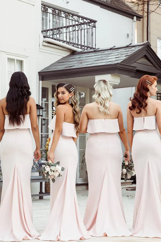 Elegant Mermaid Strapless Overlay Crepe Bridesmaid Dress