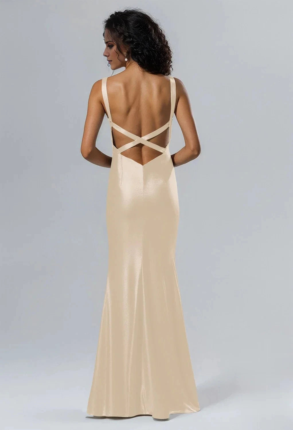 Elegant Mermaid V-Neck Sleeveless Back Zipper Floor Length Bridesmaid Dresses by YiHuiw