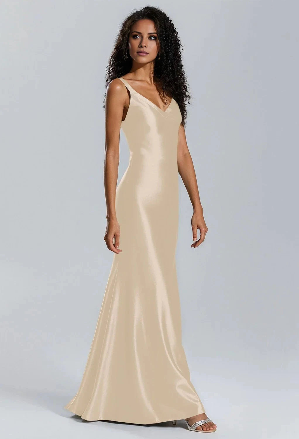 Elegant Mermaid V-Neck Sleeveless Back Zipper Floor Length Bridesmaid Dresses by YiHuiw