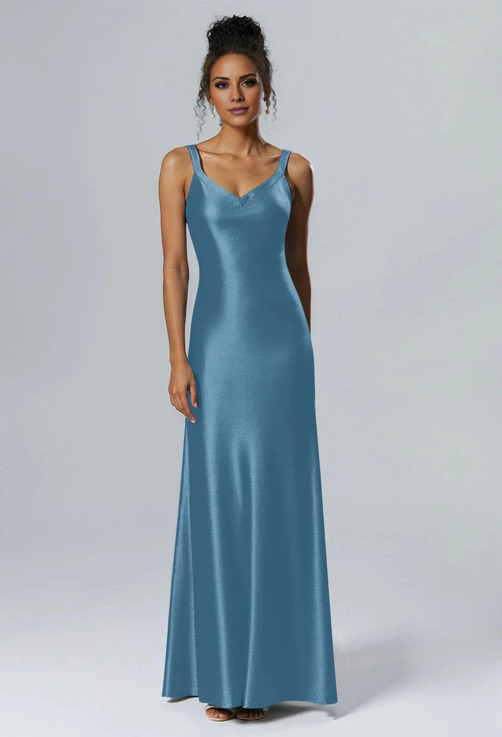 Elegant Mermaid V-Neck Sleeveless Back Zipper Floor Length Bridesmaid Dresses by YiHuiw