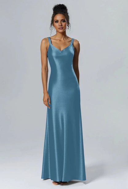 Elegant Mermaid V-Neck Sleeveless Back Zipper Floor Length Bridesmaid Dresses by YiHuiw