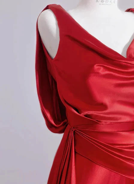Elegant Mermaid V Neck Red Satin Prom Dresses Formal Summer Wedding Guest Dresses Wedding Guest Outfits simple gentle atmospheric and unique desi Bring summer colors to enhance whiteness by YiHuiw