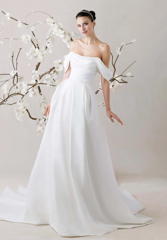Ball Gown Satin Button Back Wedding Gown - Yihuiw by Yihuiw
