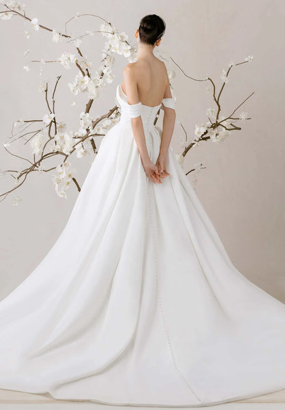 Ball Gown Satin Button Back Wedding Gown - Yihuiw by Yihuiw