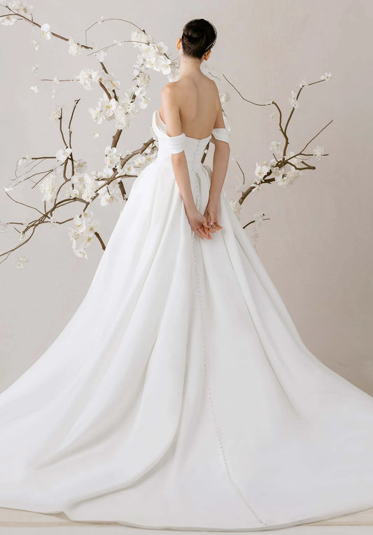 Ball Gown Satin Button Back Wedding Gown - Yihuiw by Yihuiw