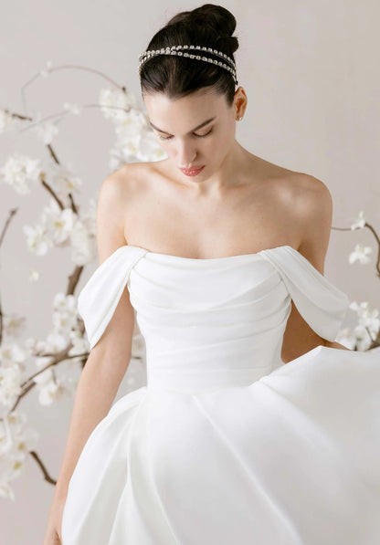 Ball Gown Satin Button Back Wedding Gown - Yihuiw by Yihuiw