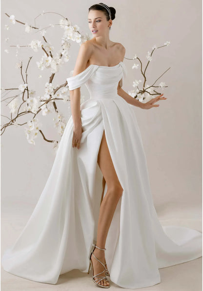 Ball Gown Satin Button Back Wedding Gown - Yihuiw by Yihuiw
