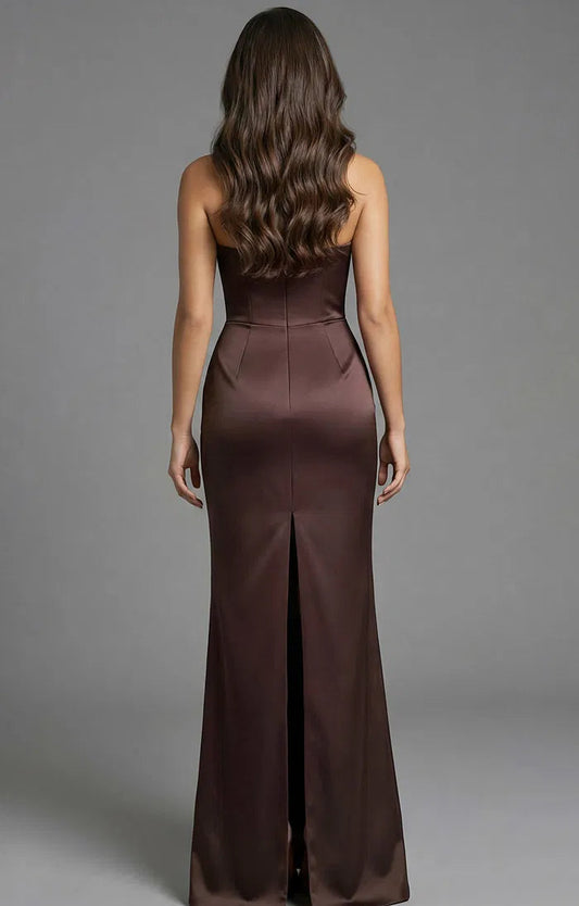 Elegant One-Shoulder Evening Dresses with Draped Sash Detail, Back Slit Design and Lustrous Satin Mermaid Maxi Silhouette Formal Dress