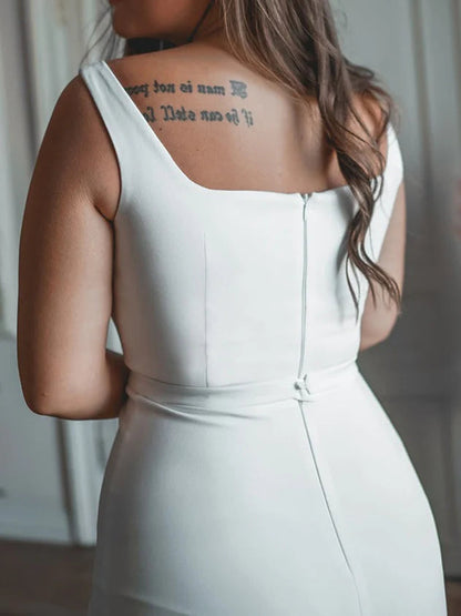 Elegante vestido de novia de satén talla grande con corte sirena, escote cuadrado, espalda baja y cierre de cremallera