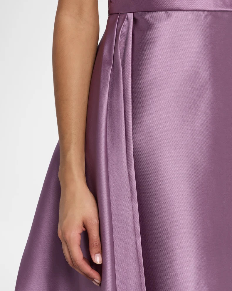 Elegant Refined Orchid Purple Satin Ball Gown Silhouette Square Neck Wide Straps High-Low Hem Floor-Length Evening Dress by LANQI DRESS