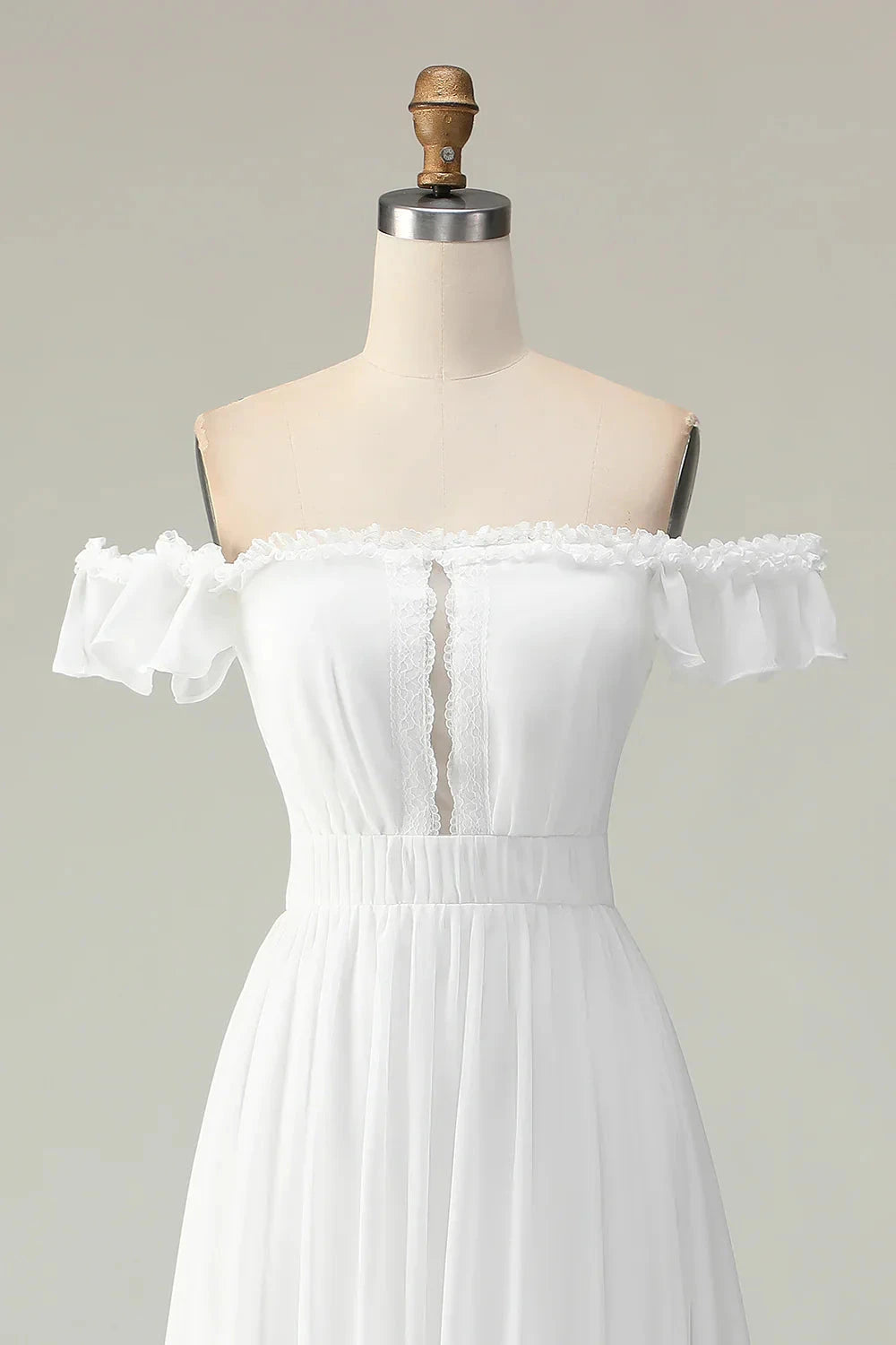 Elegant Romantic Flowy A-Line Off-the-Shoulder Ruffled Short Sleeve Lace-Up Back High-Low Evening Dress
