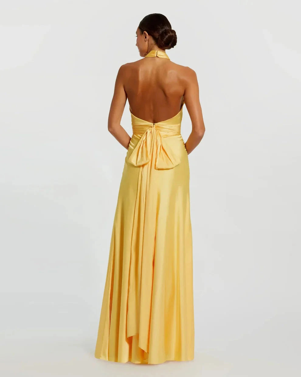 Elegant Satin A-Line Gown Halter Neck Sleeveless Zipper Back Floor-Length Evening Dresses by LANQI DRESS
