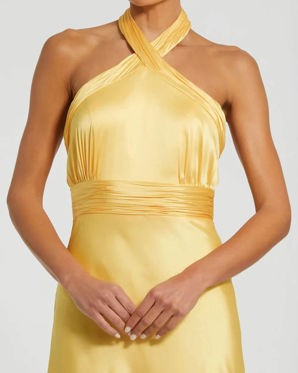 Elegant Satin A-Line Gown Halter Neck Sleeveless Zipper Back Floor-Length Evening Dresses by LANQI DRESS
