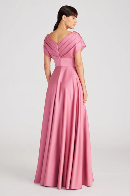 Élégante Robe de Soirée de Cérémonie Longue en Satin Évasée à Col V Plissée avec Applications