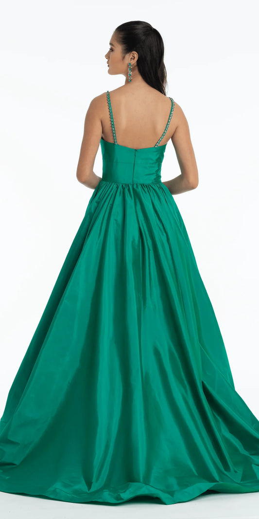 Elegant Satin Ball Dress Scoop Neck Spaghetti Strap Floor-Length Prom Dress with Beaded Straps for Formal Events