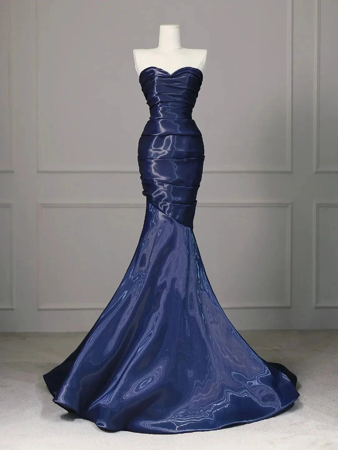 Elegant Satin Long Mermaid Fit Floor Length Ball Gown Evening Dress simple gentle atmospheric and unique desi Bring summer colors to enhance whiteness by YiHuiw
