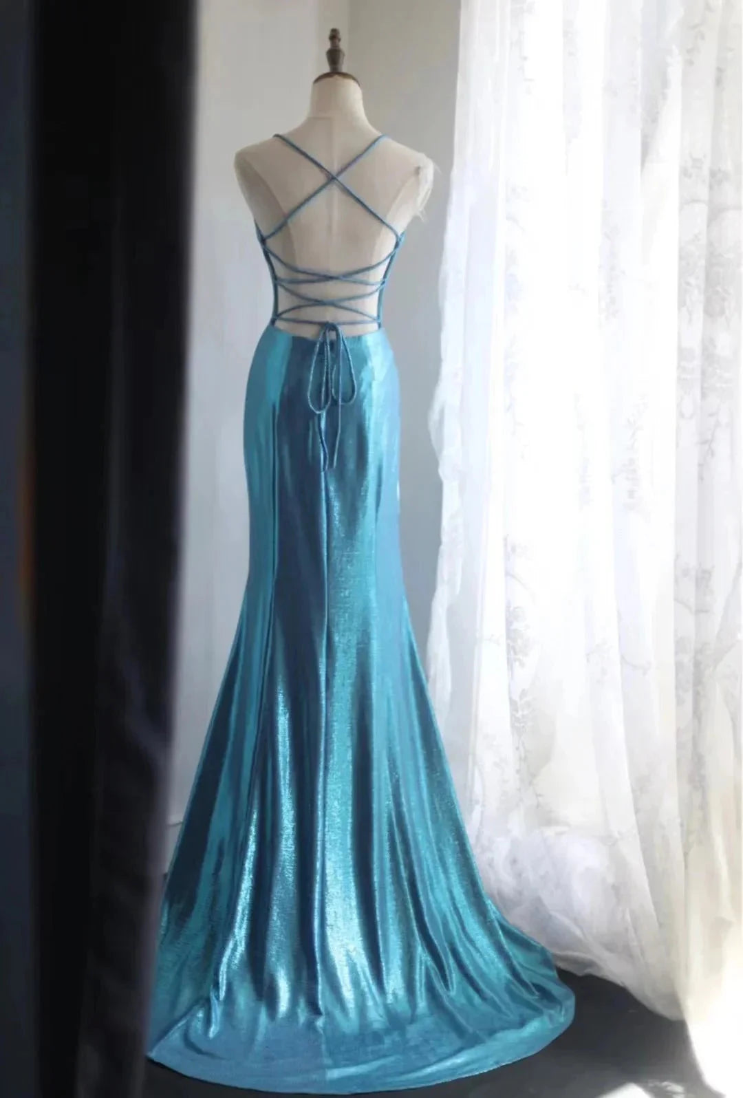 Elegant Satin Long Mermaid Slim Fit Floor Length Ball Gown Evening Gown Prom Dress simple gentle atmospheric and unique desi Bring summer colors to enhance whiteness by YiHuiw