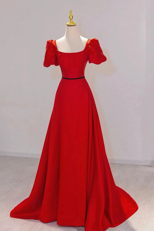 Elegant Satin Long Prom Dress Simple A-Line Red Evening Party Dress simple gentle atmospheric and unique desi Bring summer colors to enhance white by YiHuiw
