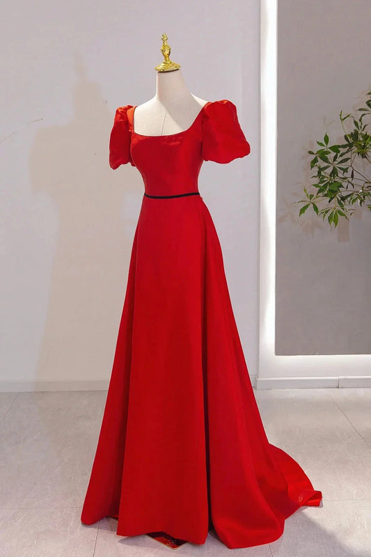 Elegant Satin Long Prom Dress Simple A-Line Red Evening Party Dress simple gentle atmospheric and unique desi Bring summer colors to enhance white by YiHuiw
