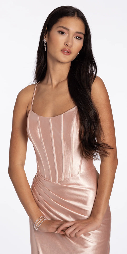 Elegant Satin Mermaid Silhouette Square Neck Spaghetti Strap Lace-Up Back Floor-Length Prom Dress with High Slit for Formal Events