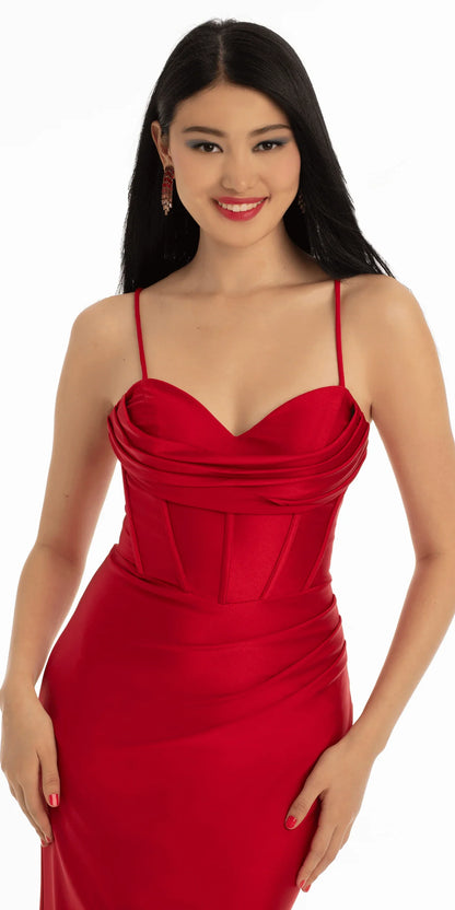 Elegantes vestidos de noche de satén con tirantes finos, corte sirena, corpiño tipo corsé y espalda con cordones