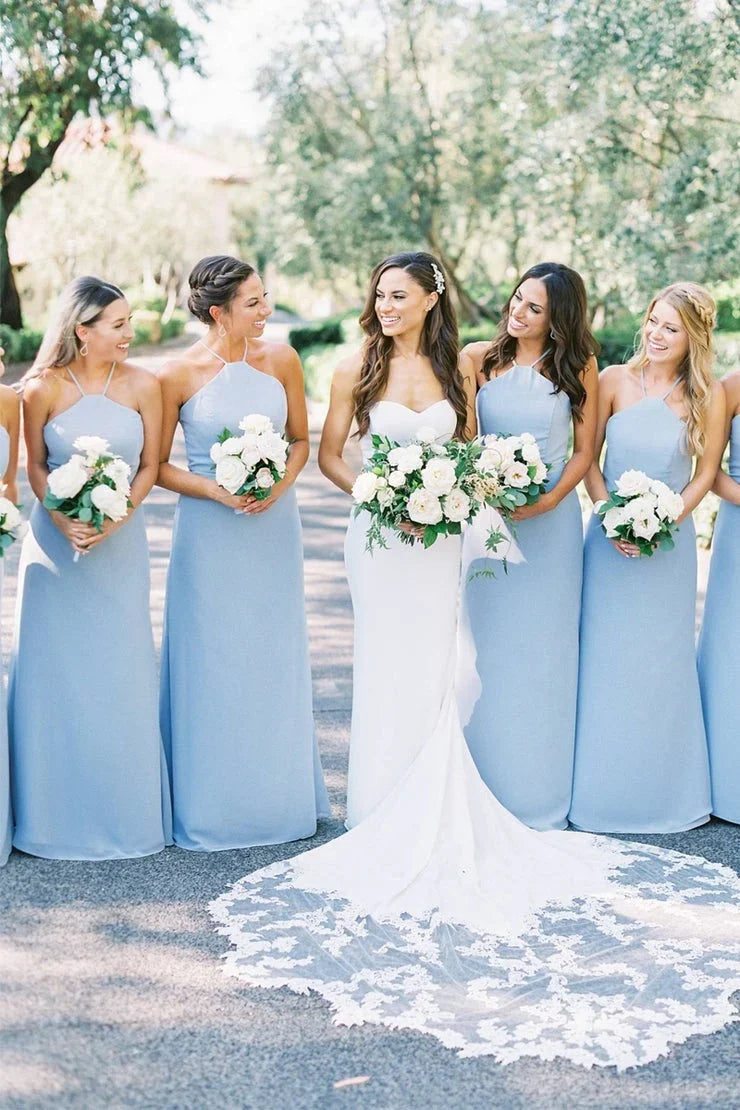 Sheath Halter Lace Sleeveless Lace-Up Back Floor-Length Wedding Dress - Yihuiw by Yihuiw