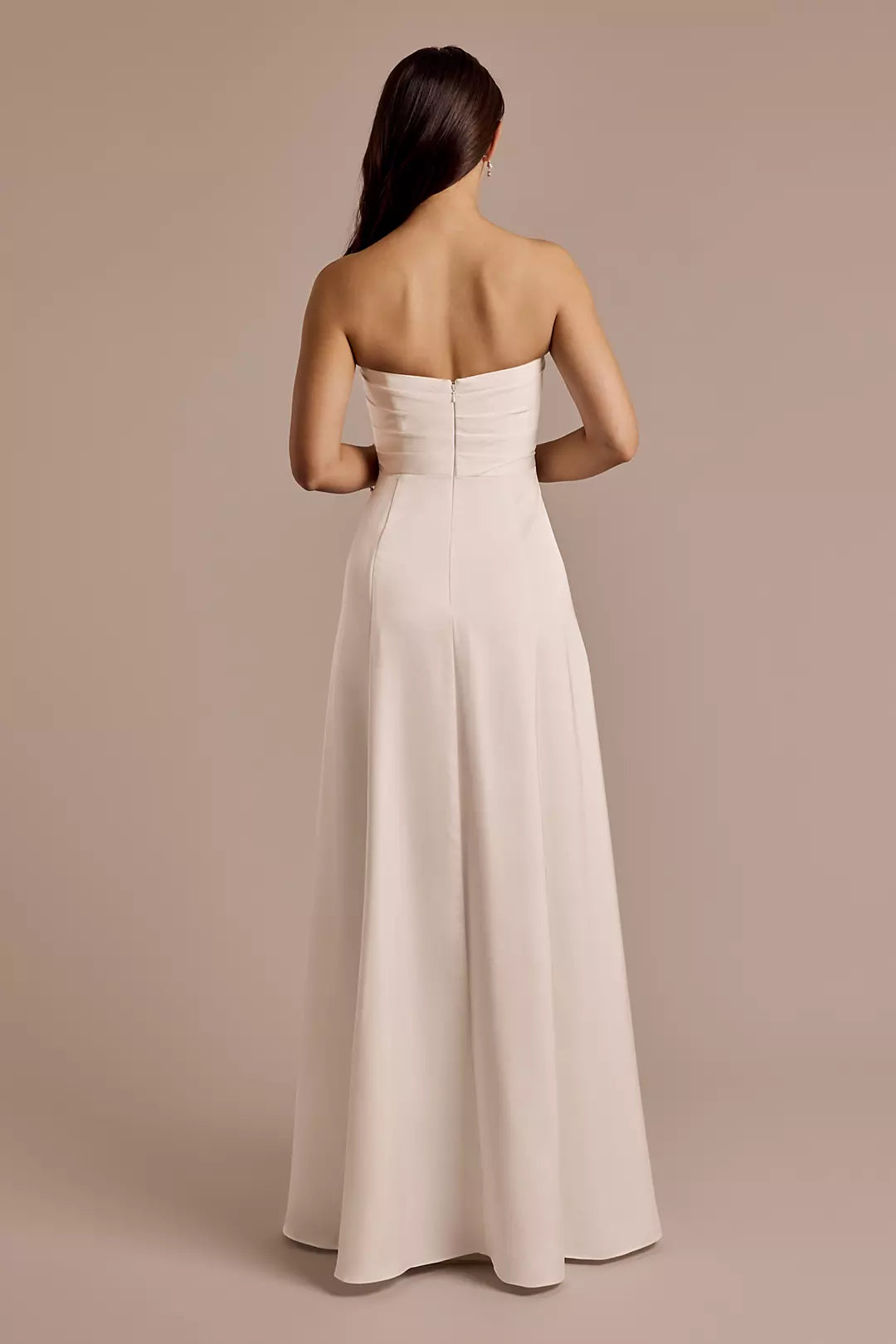 Elegant Sheath Strapless Ruched-Satin Bodice High-Slit Open-Back Wedding Dress