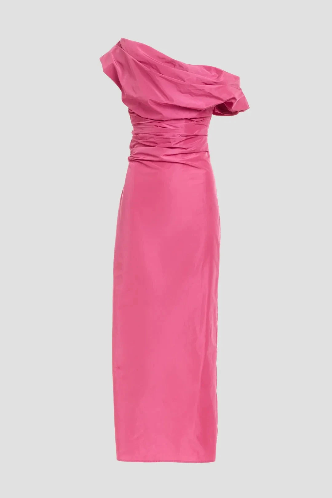 Elegant Solid Taffeta Maxi Asymmetrical One-Shoulder Ruched Detail Evening Dresses by LANQI DRESS