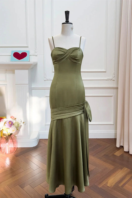Elegant Spaghetti Strap Sweetheart Neck Satin Mermaid Prom Dress with Side Bow Detail by JiMiss Dresses