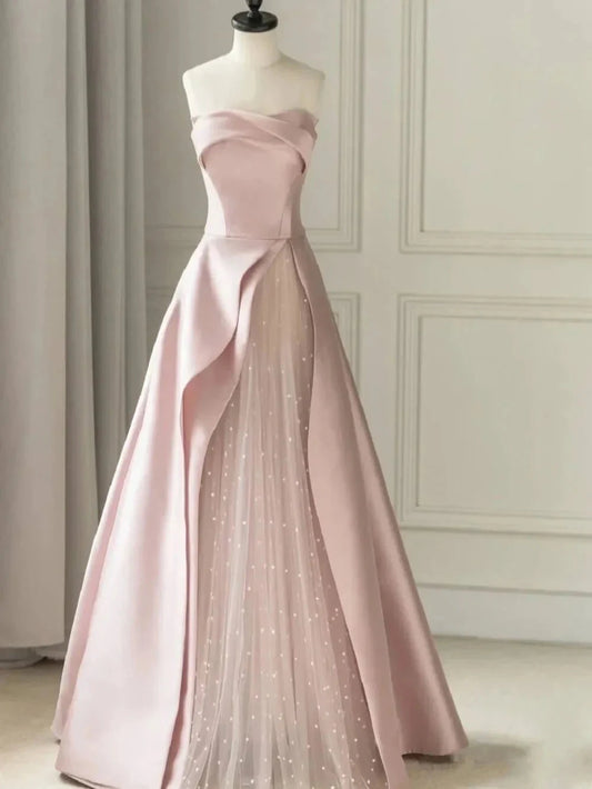 Elegant Strapless Formal Evening Dresses Long Event Party Dress simple gentle atmospheric and unique desi Bring summer colors to enhance whiteness by YiHuiw