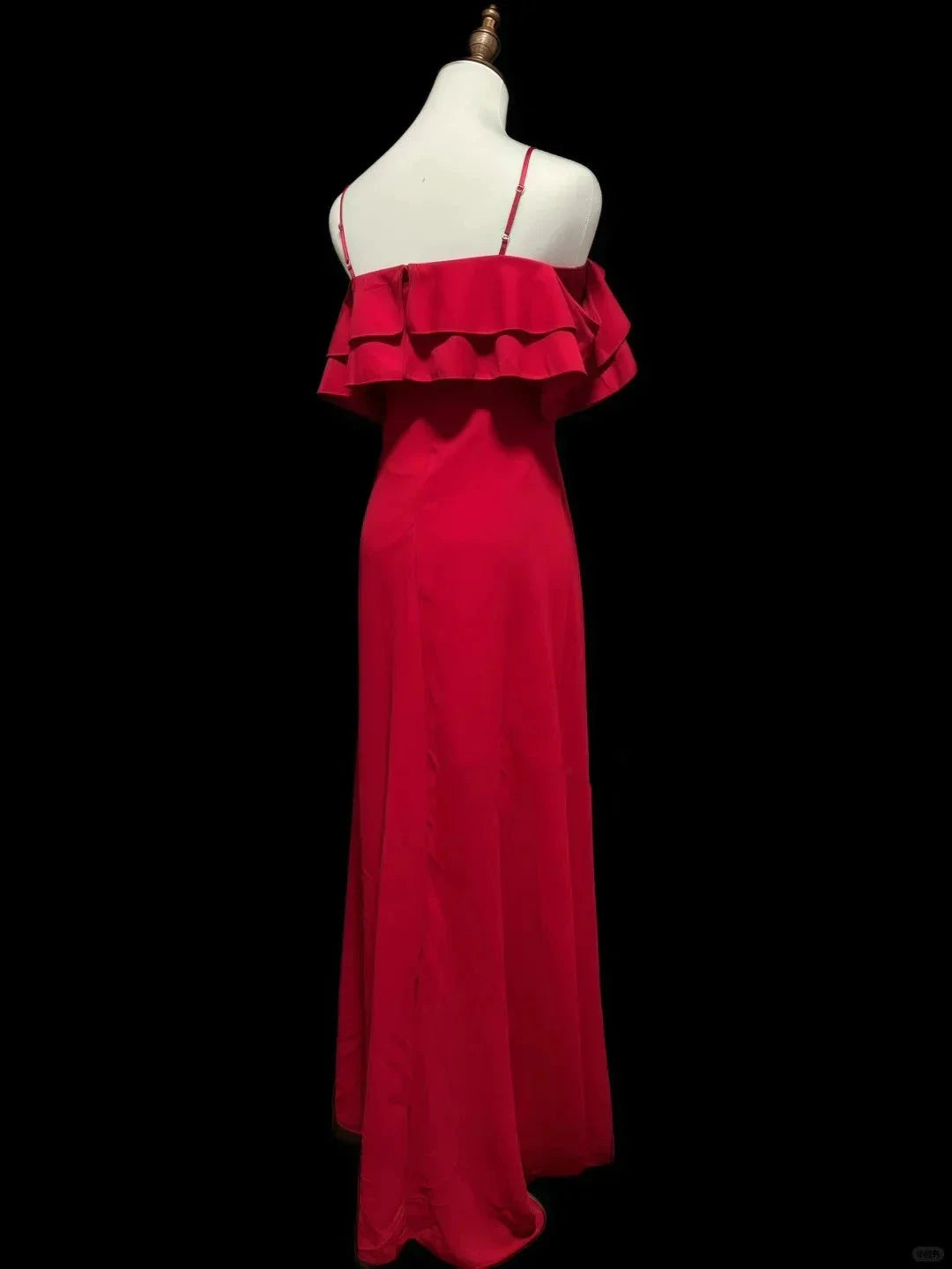 Elegant Sweet Fashion Ruffles Off Shoulder Long Satin Chiffon Ball Gown simple gentle atmospheric and unique desi Bring summer colors to enhance whiteness by YiHuiw