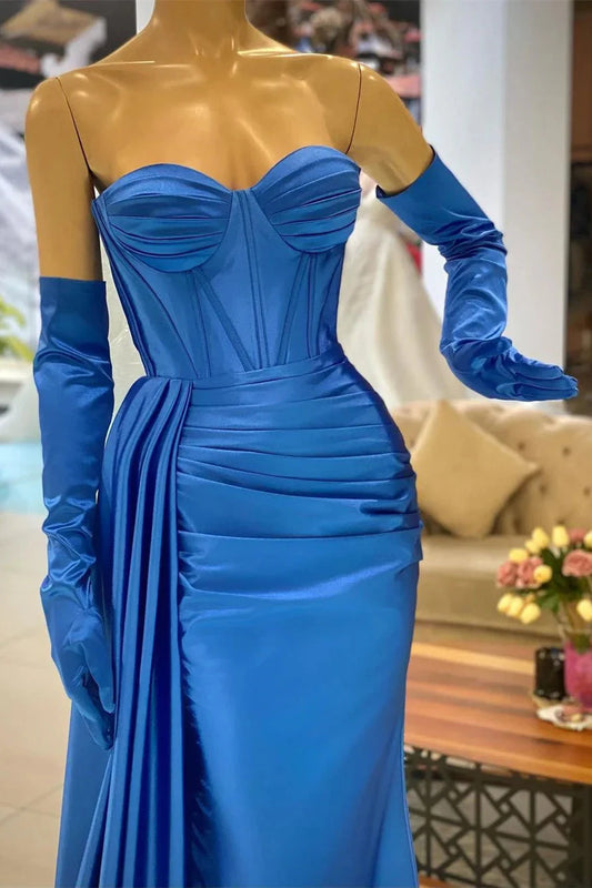 Elegant Sweetheart Simple Blue Long Mermaid Prom Dress With Gloves simple gentle atmospheric and unique desi Bring summer colors to enhance whiteness by YiHuiw