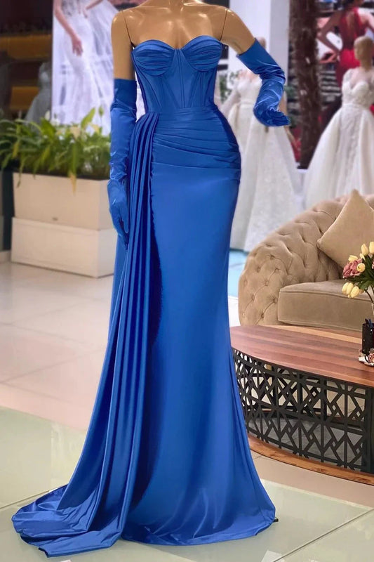 Elegant Sweetheart Simple Blue Long Mermaid Prom Dress With Gloves simple gentle atmospheric and unique desi Bring summer colors to enhance whiteness by YiHuiw