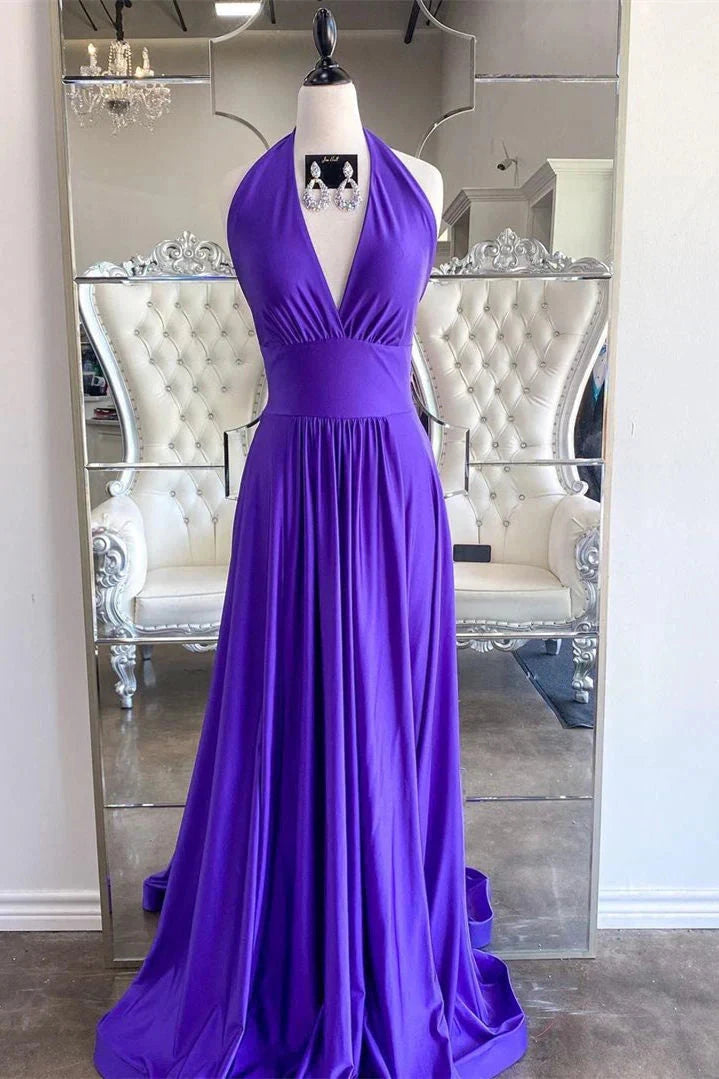 Elegant V Neck Purple Long Prom Dress Formal Dinner Dresses simple gentle atmospheric and unique desi Bring summer colors to enhance whiteness by YiHuiw