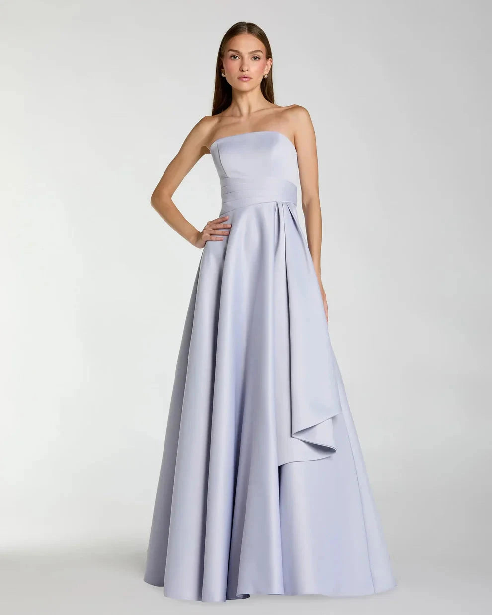 Elegant Voluminous Ball Gown Strapless Ruched Waist Asymmetrical Ruffle Maxi Evening Dress by LANQI DRESS